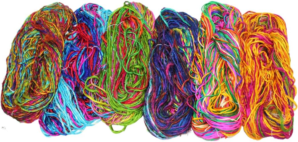 Knitsilk Kohinoor Premium Recycled Sari Silk Yarn - Unique Multicolor 100 Grams | 120+ Yards | Knit, Crochet, Weave, Crafting, Jewelry