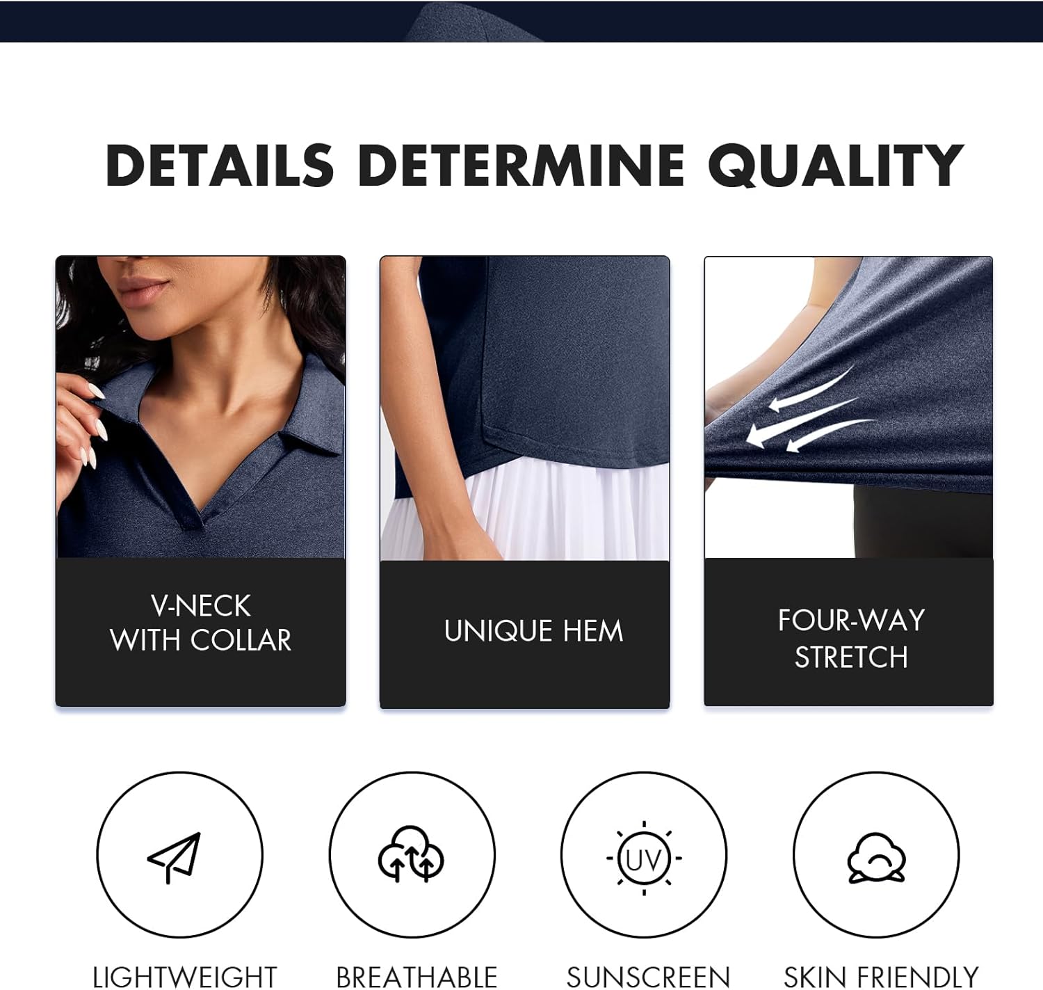 Women's Golf Tennis Shirts Short Sleeve Polo Collared V Neck Workout Tops UV Protection Lightweight Moisture Wicking Shirt - Image 4
