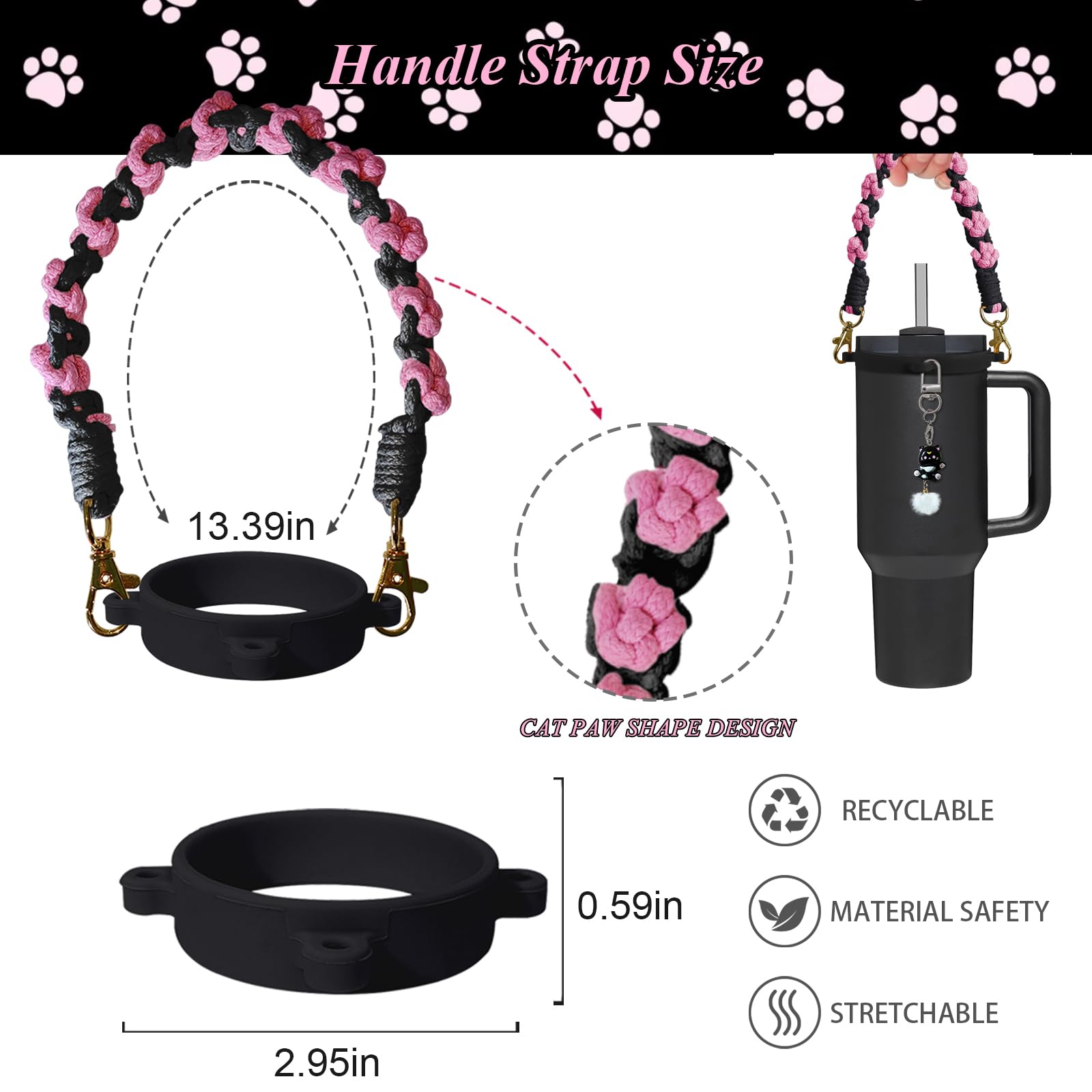 VirgoCCY 6-Piece Cat-Themed Stanley Cup Accessories Set - Straw Topper, Silicone Boot, Handle Strap & Charms For 30oz/40oz - View #10