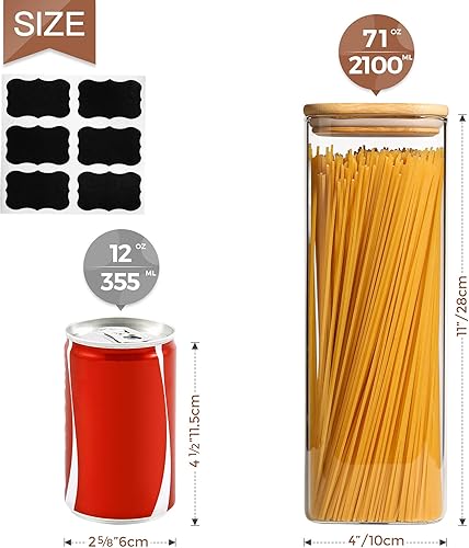 Miniatura 5 de ComSaf Recipientes de almacenamiento de vidrio para pasta de espaguetis con tapa (71 onzas), tarro de almacenamiento de alimentos hermético