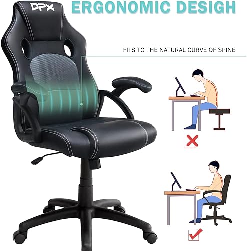 Miniatura 6 de Zanzio Oficina ejecutiva, escritorio para computadora, ergonómico de piel sintética, giratorio, silla de trabajo ajustable con respaldo medio con