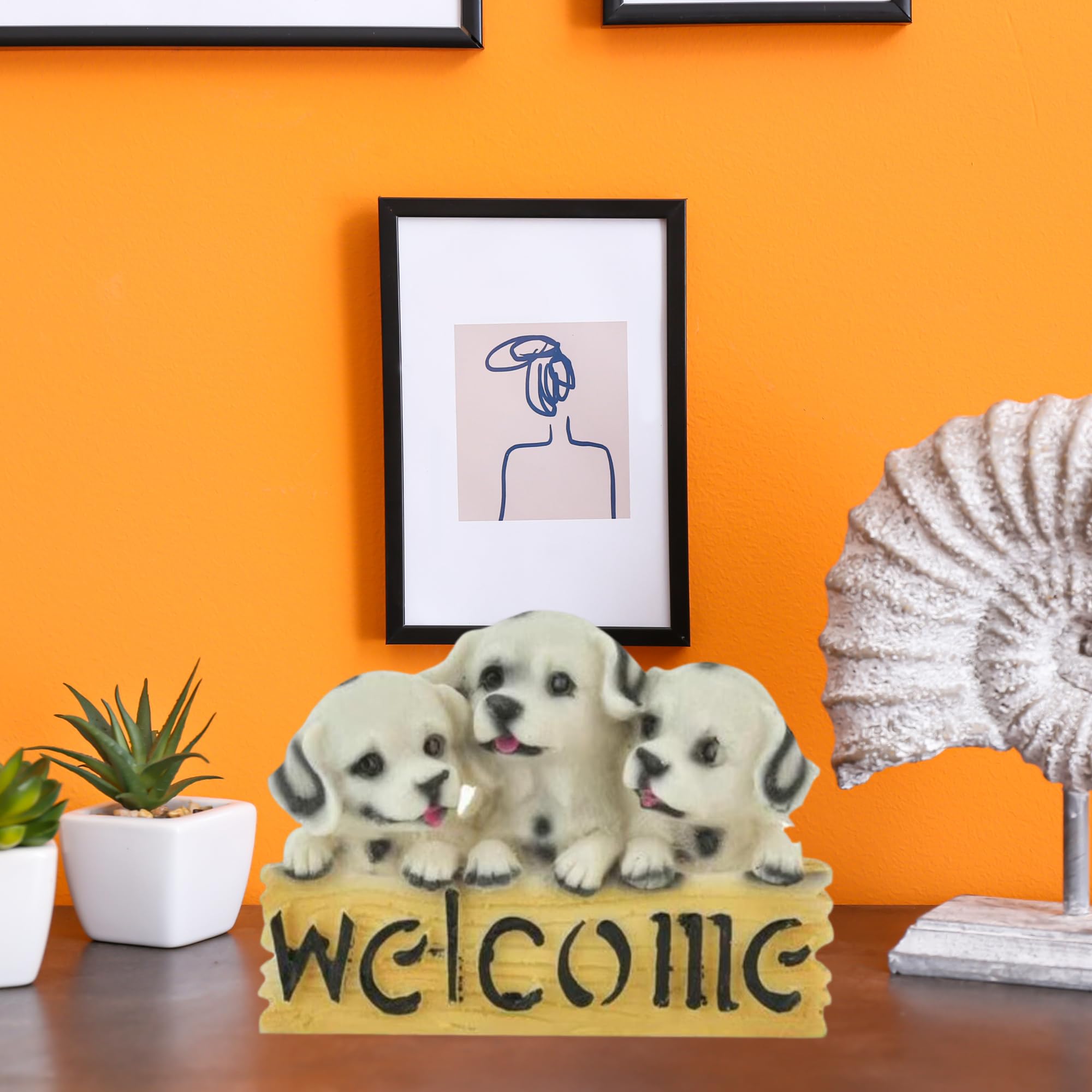 Welcome Dog Showpiece White Resin 4 * 5.5 Inch Statue for Home Decor, Door Entrance Decor, House Warming Gifts for New Home,Latest Kitchen,Living Room Decor Items Stylish, Wedding