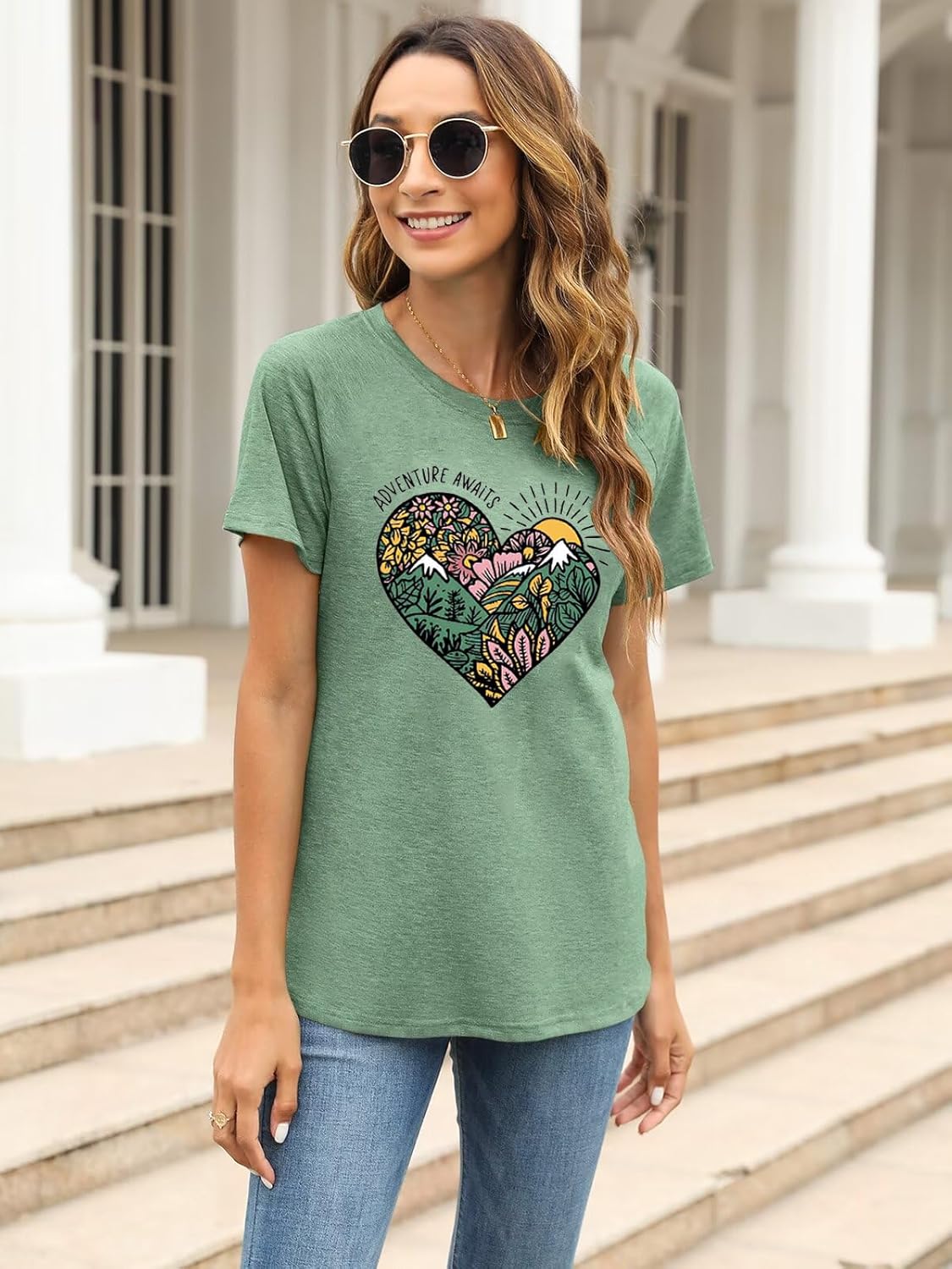 Graphic T-Shirts for Women Hiking Camping Trip Compass Printed Vintage Summer Casual Tees Holiday Workout Tops - Image 3