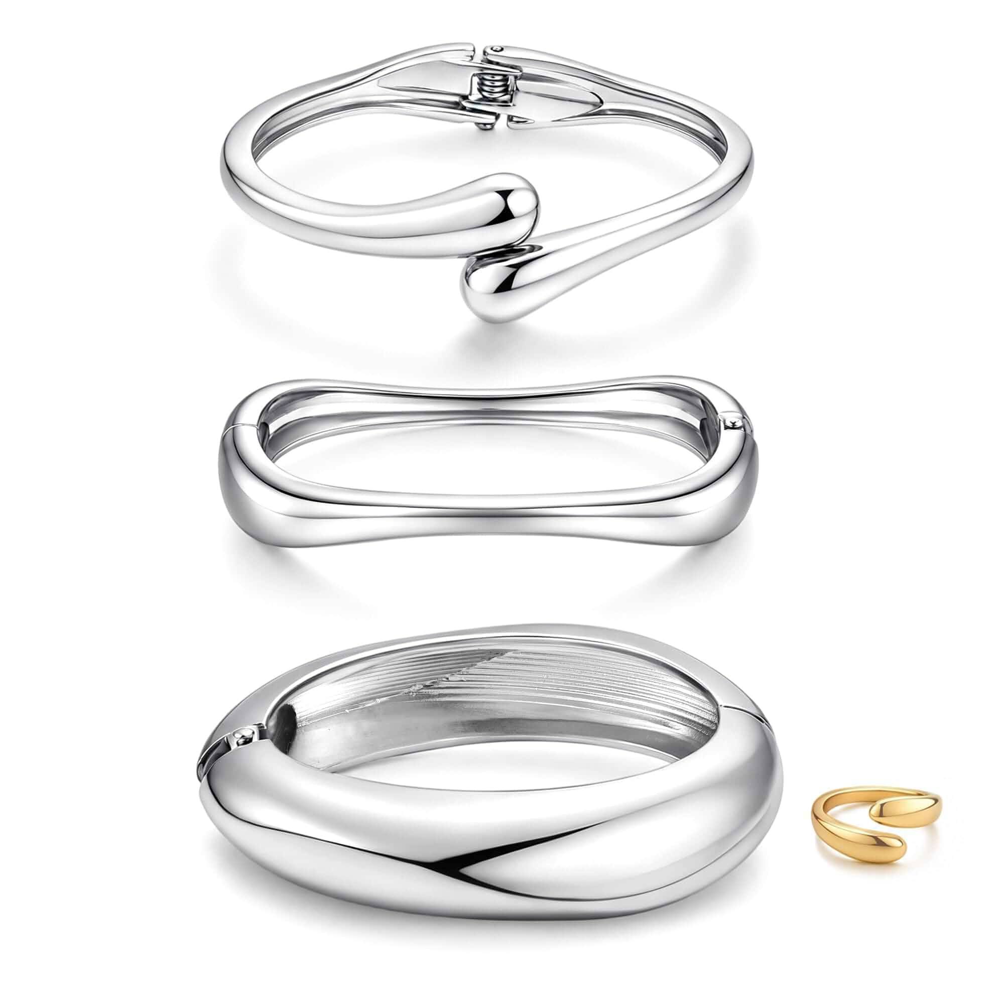 Chunky Gold Bangle Bracelets for Women, 14K Gold Plated Stackable Bangles Rings Jewelry Set, Trendy Statement Cuff Bracelets Stack Fashion Jewelry Gifts