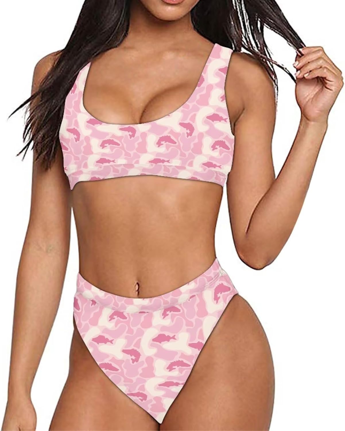 INSTANTARTS Women's Bikini Sets Scoop Neck Crop Top Bathing Suit Two Piece High Cut Athletic Swimsuits
