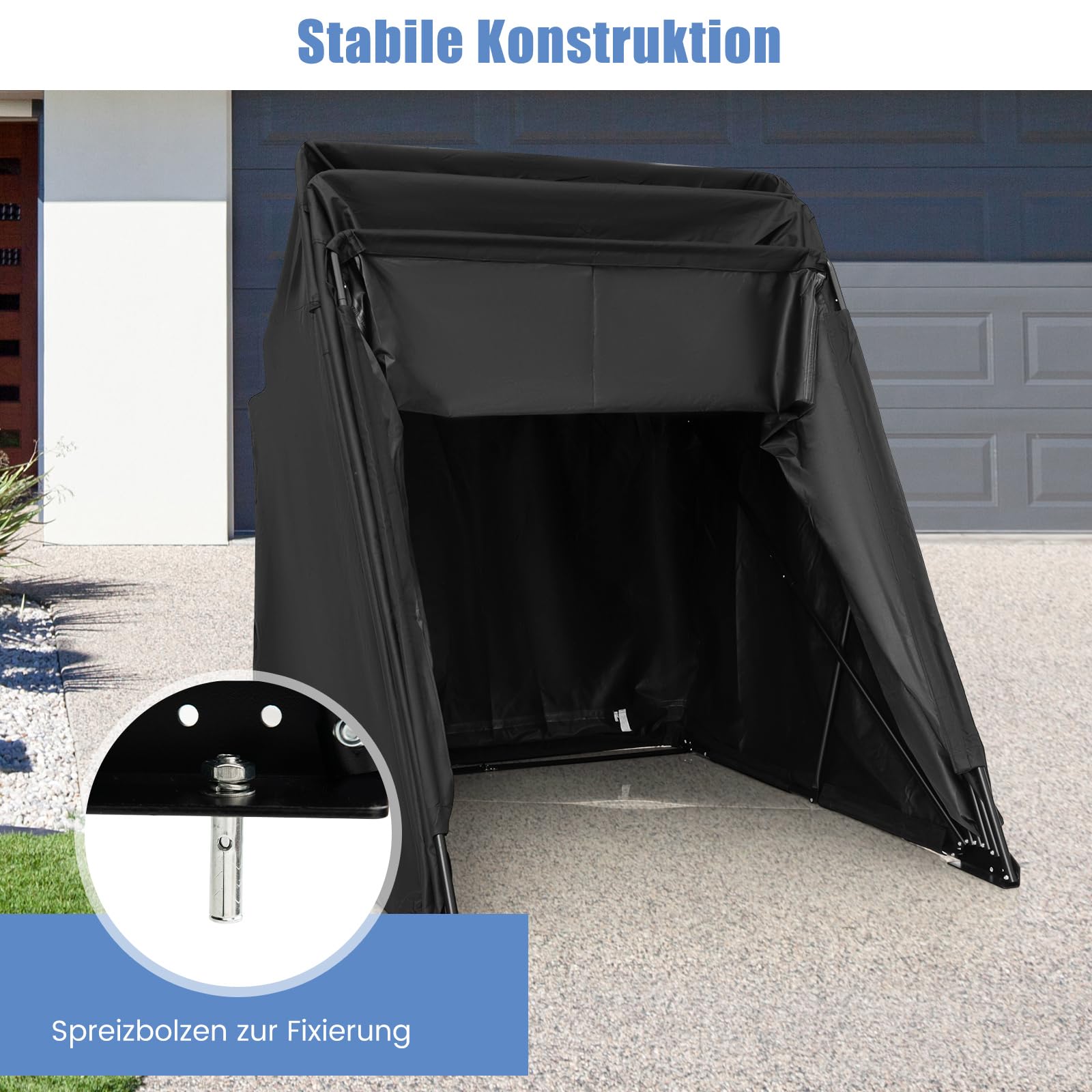 COSTWAY Motorrad Zeltgarage, 342 x 137 x 190 cm, Motorrad Abdeckplane Oxford-Stoff mit Metallrahmen, Motorradplane Wasserdicht wetterfest, Motorradgarage Outdoor für Motor Moped Roller Motorroller