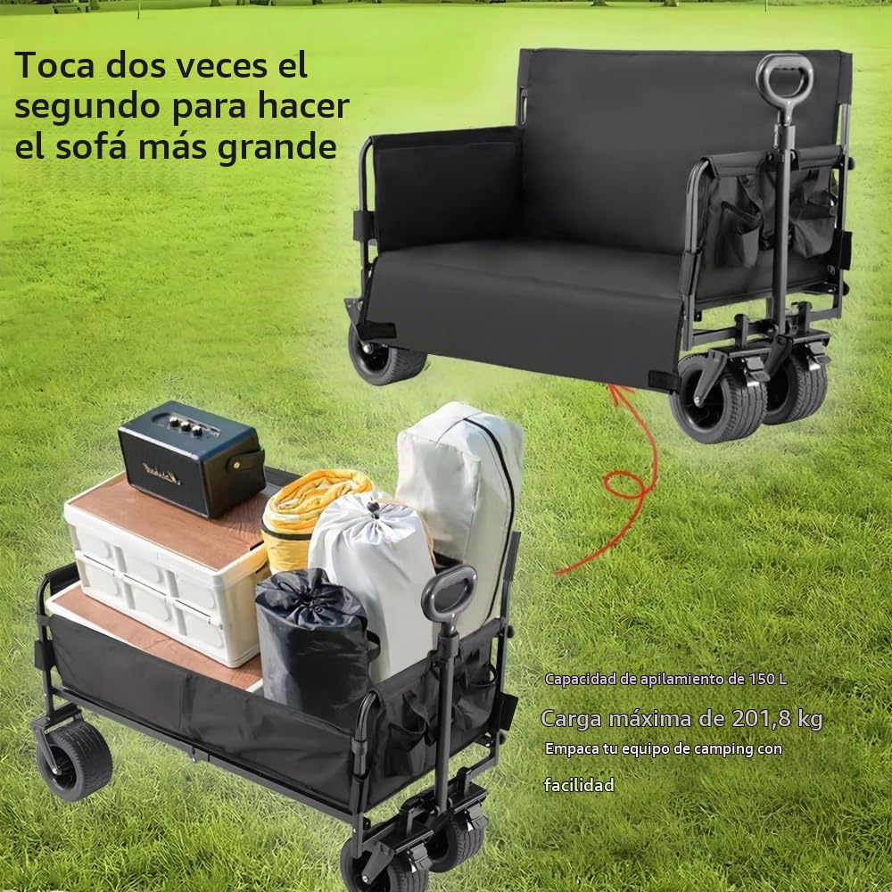Carro de Transporte Plegable Gran Capacidad 200L Impermeable, Negro | Ruedas grandes todo terreno, tejido 600D impermeable multiusos para exterior