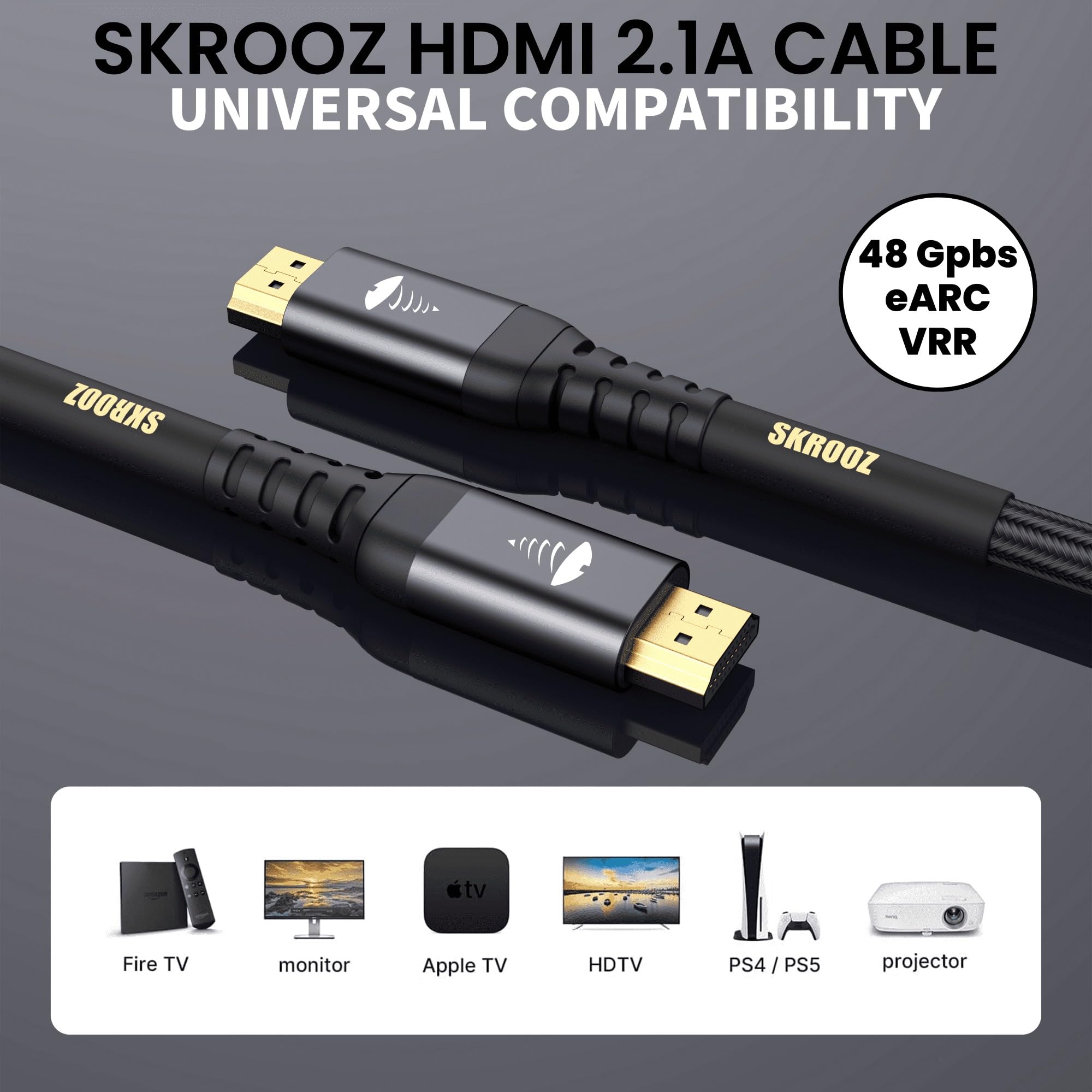 Cable HDMI 2.1a Lifetime de 6 pies – 4K 8K 10K Cable DG de alta velocidad extrema – Kevlar – 8K @60Hz 4K @120Hz Video 48Gbps, HDR dinámico, DTSX, eARC, compatible con PS5, XBox, HDTV, Roku, Smart TV,