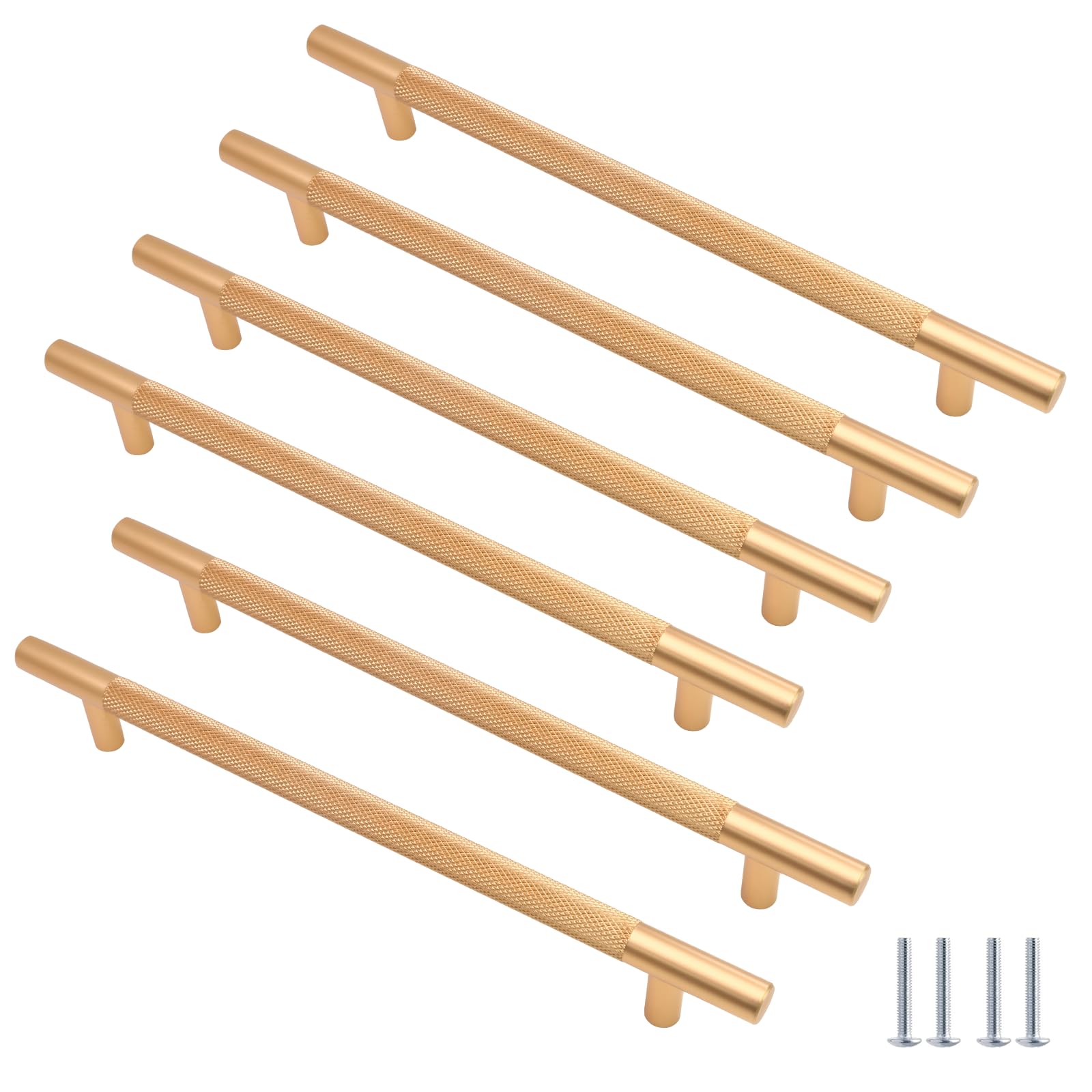 Cjueiom 6 Pack Gold Cupboard Handles, 192mm Hole Center T Bar