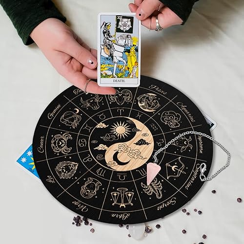 Miniatura 7 de INFUNLY Tablero de péndulo de madera Yin Yang Doce Constelaciones Bruja Dowsing Divination Planchette Board de madera Ouija de 79 pulgadas tablero