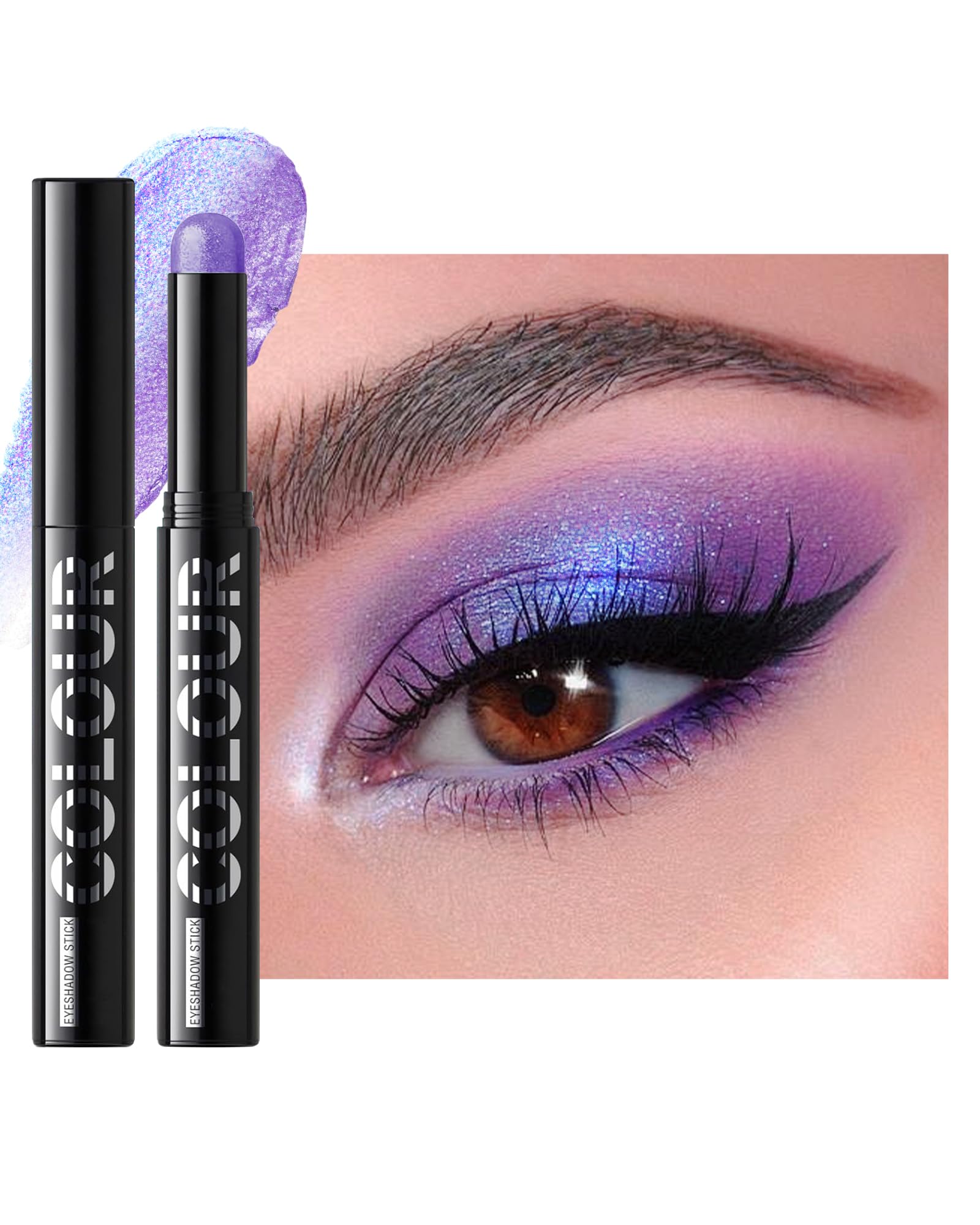 Glitter Eyeshadow Stick, Holographic Metallic Iridescent Eye Shadow Pen 023 Pearl Purple Blue