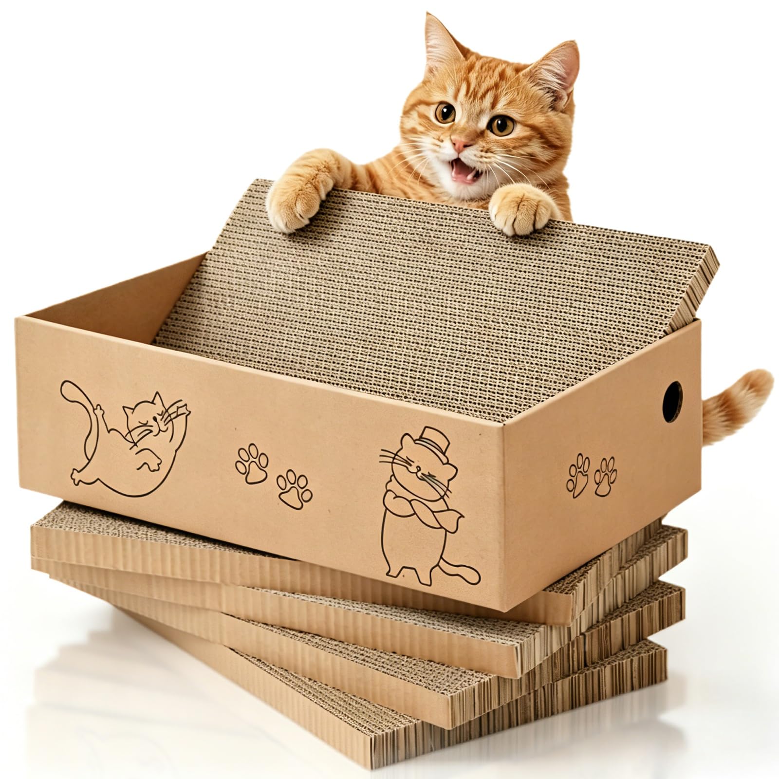 Griffoir pour chat à 5 couches grand format avec niche de repos en carton durable