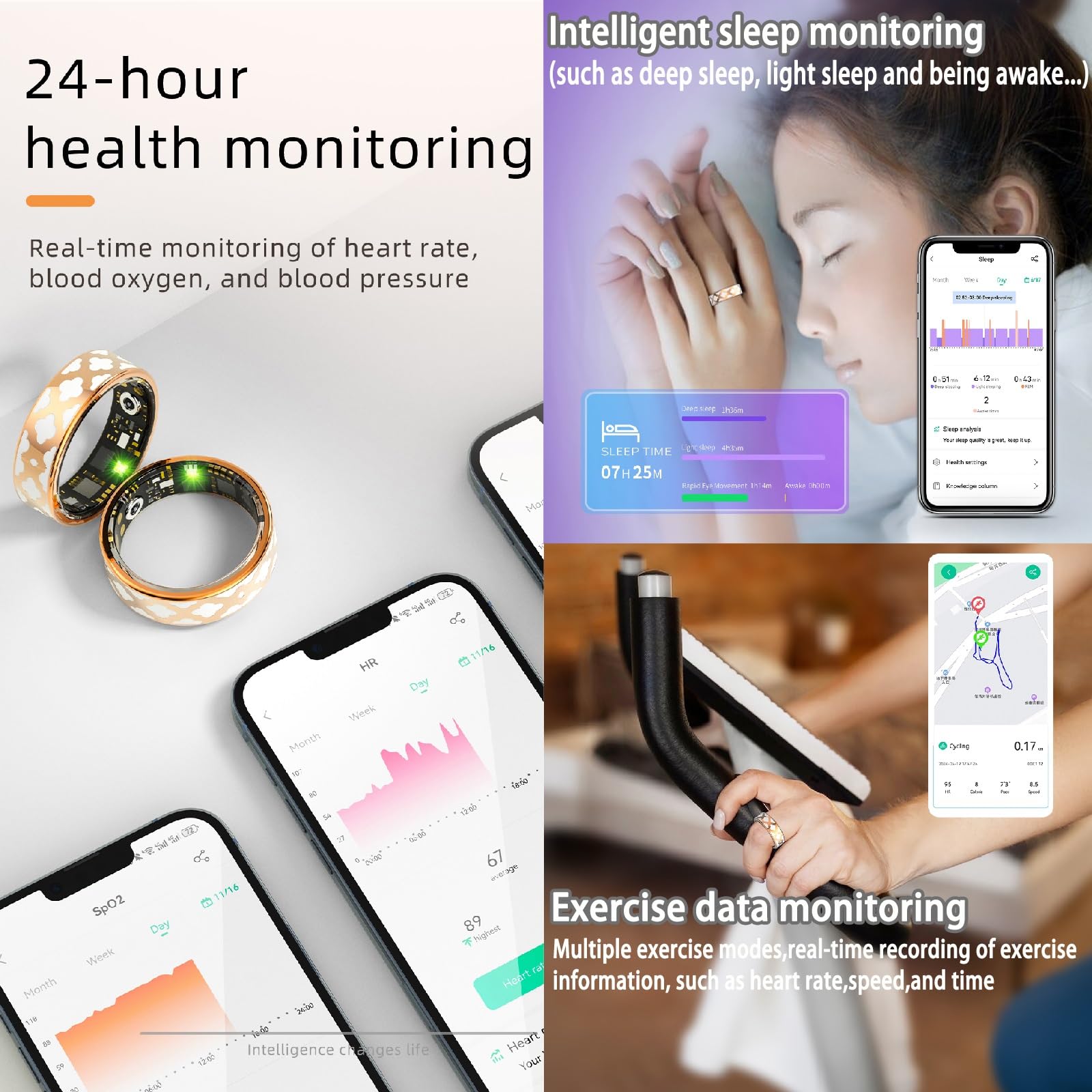 Activity Health Ring, Fitness Sleep Tracker, Tecnologia avanzata dei sensori, Anello Intelligente in Smalto for attività Sportive all'aperto(Gold,#10)