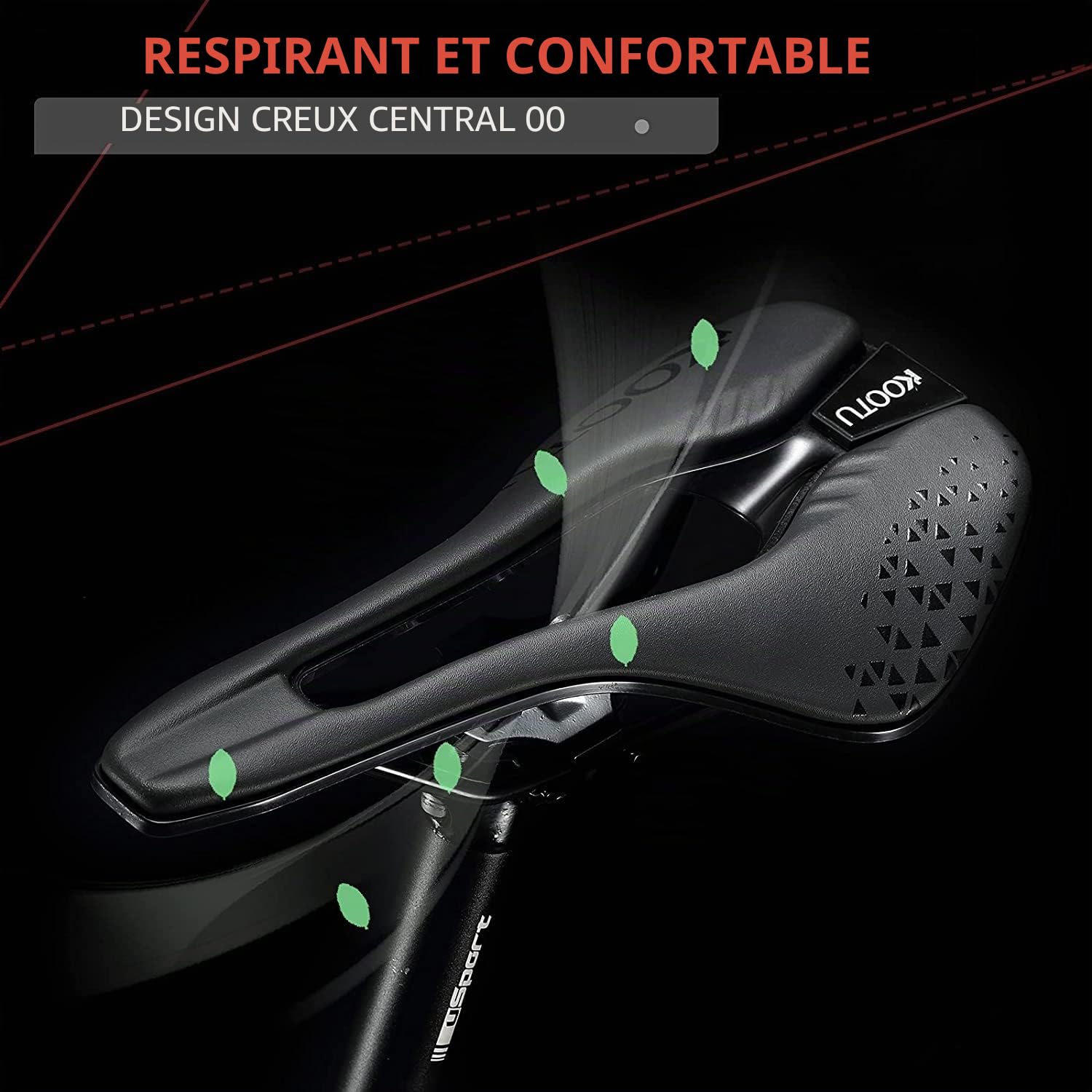 KOOTU Selle de Vélo Confortable, Siège de Vélo Rembourrée Respirante avec Zone de Soulagement Centrale et Design Ergonomique - Convient pour Vélo de Route et VTT