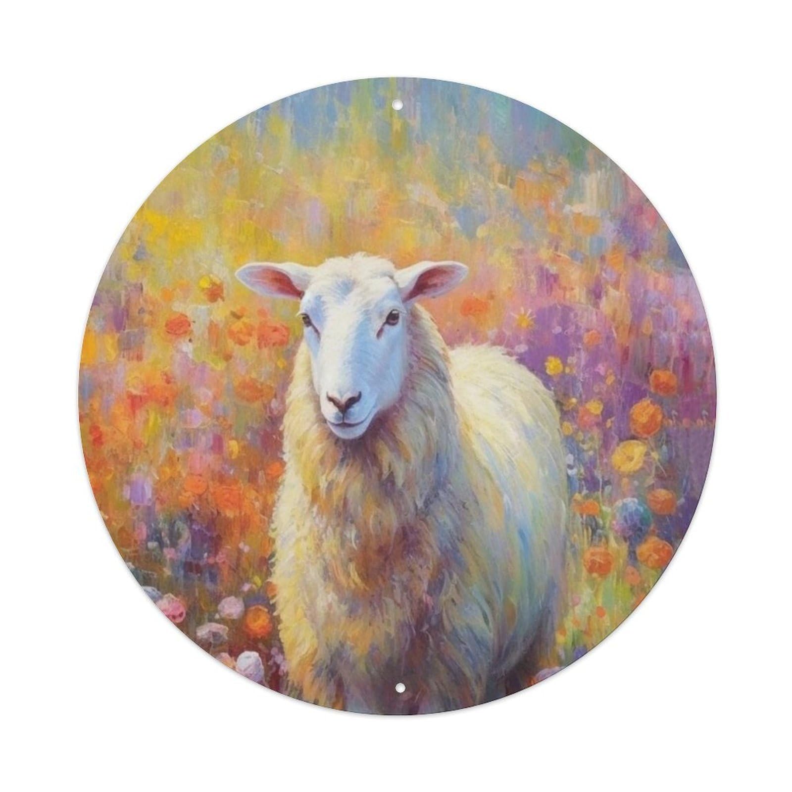 Sheep Meadow Flower Field Animal Poster Metal Tin Sign