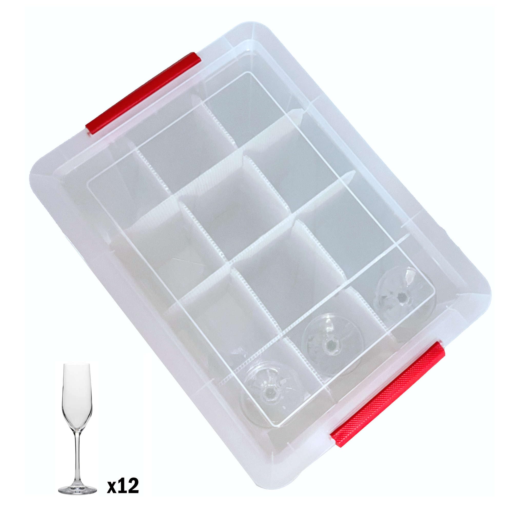 SUNDIS Champ Store, 2er-set Aufbewahrungsboxen für Gläser mit Deckel | Robust, transparent, Fassungsvermögen 12 Gläser, max. Durchmesser 8 cm, max. Höhe 20,5 cm, mit clips, stapelbar