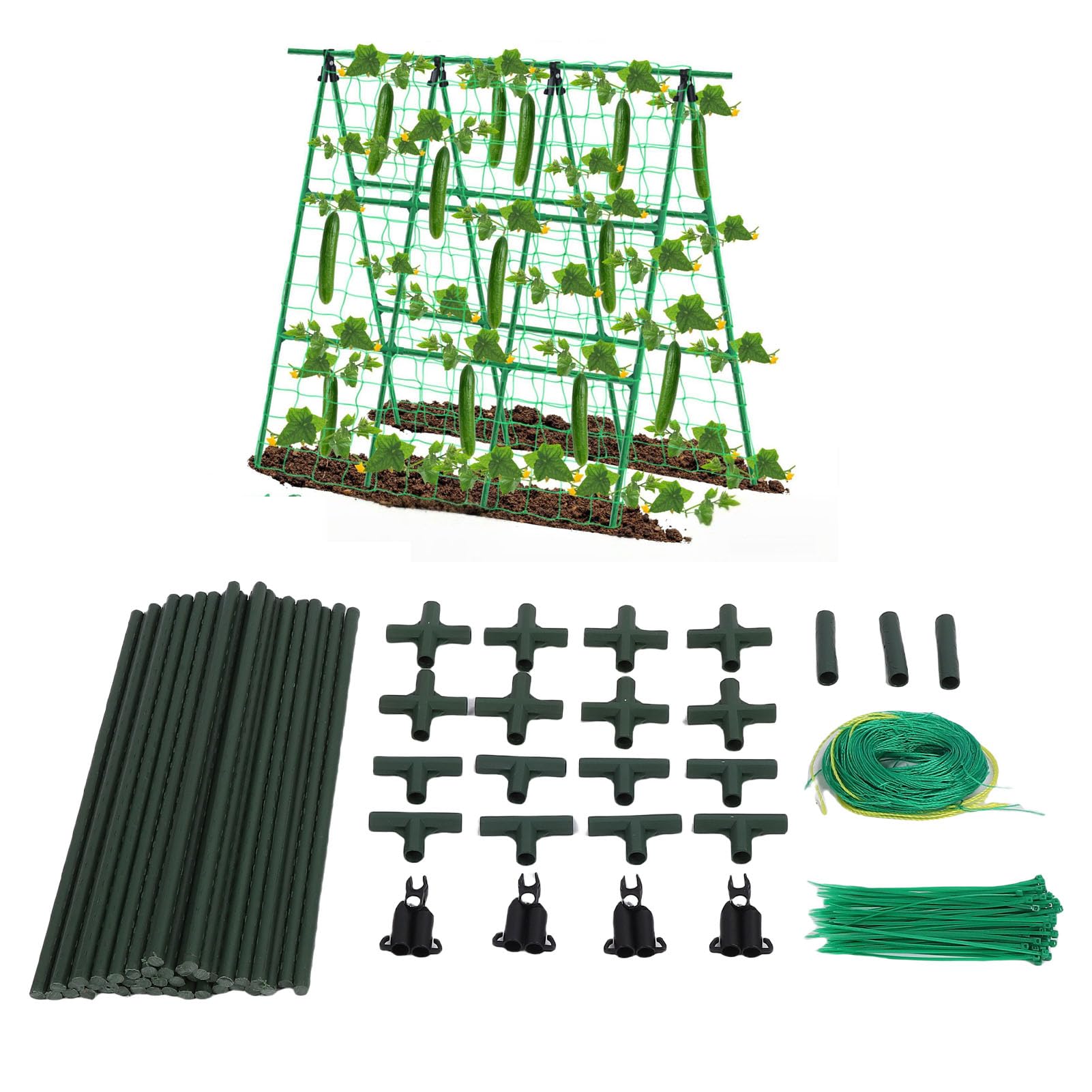 Asixxsix Trellis De Pepino para Elevar La Cama, Conjunto De Enrejado De Jardín Al Aire Libre a Frame con La Red De Nylon Que Sube Soportes para Plantas Pequeñas De Metal