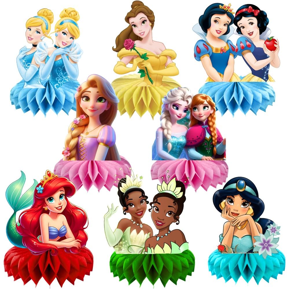 8Pcs Princess Table Centerpieces Birthday Party Supplies Double Side Table Decorations for Princess Themed Party Decorations