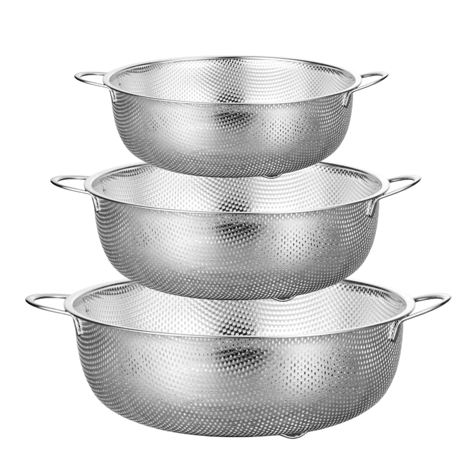 3 coladores de pasta de acero inoxidable, 19,5 + 25,5 + 31,5 cm, acero inoxidable, colador de cocina, colador fino, colador de acero inoxidable, colador fino, colador de acero inoxidable