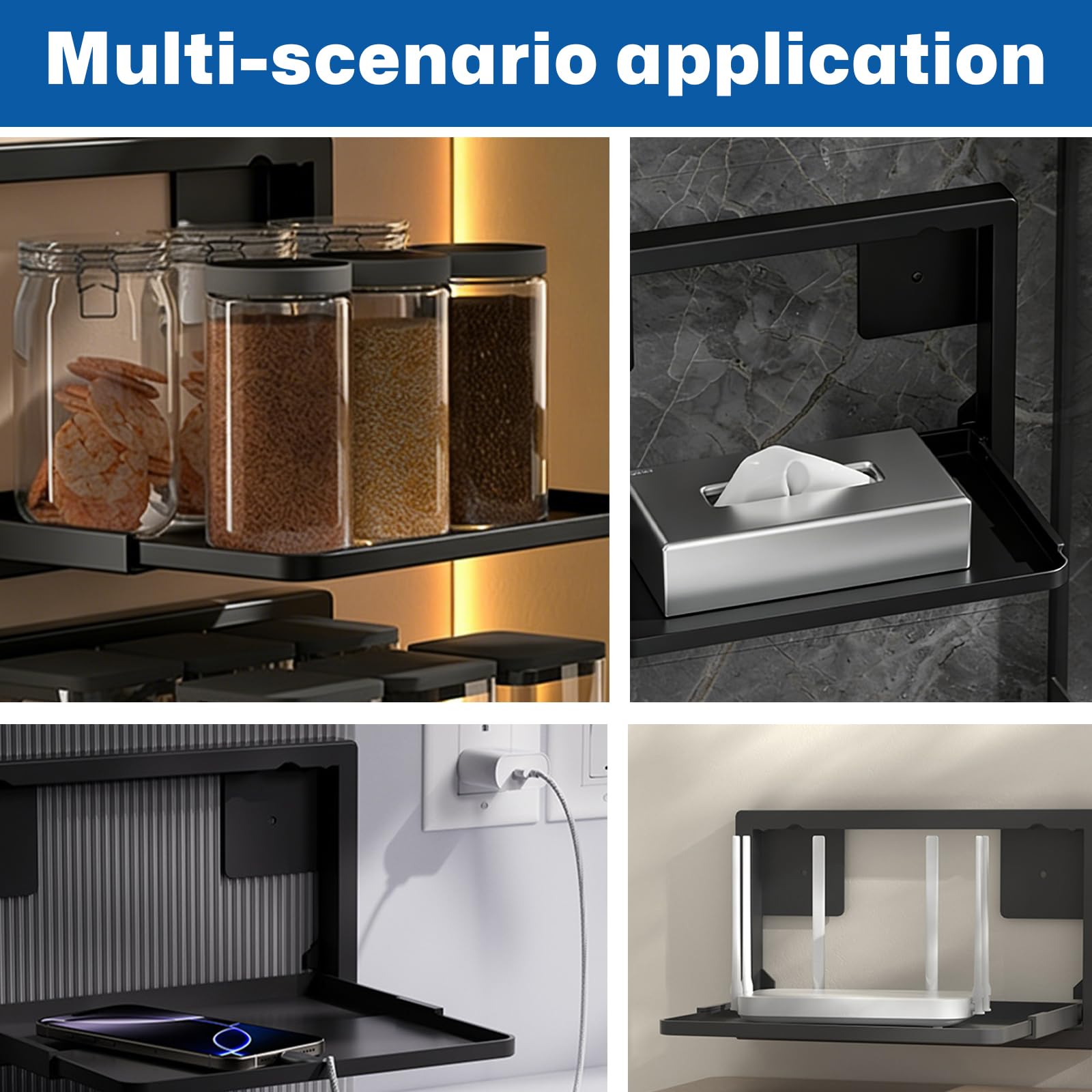 Router Wandhalterung, Faltbar Router Schrank Wandregal Ohne Bohren Schwarz WLAN Box Regal Halterung Wand für Routers TV-Box Hi-Fi Spielkonsolen 27.6 X 21.6 X 2 cm