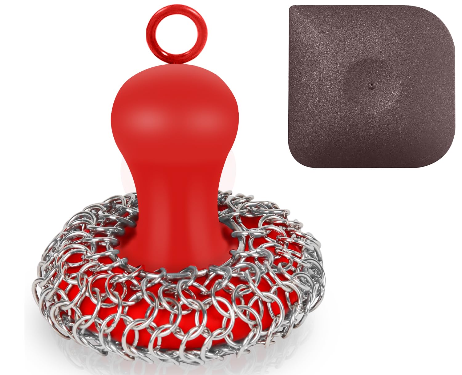 Herda Cast Iron Cleaner Scrubber with Pan Scraper, Patented 316 Chain Mail Scrubber Cast Iron Skillet Cleaning Kit, Metal Brush Chainmail Scrub Sponge to Clean Pan Pot, Skillet, Grill, Dutch Oven, Wok