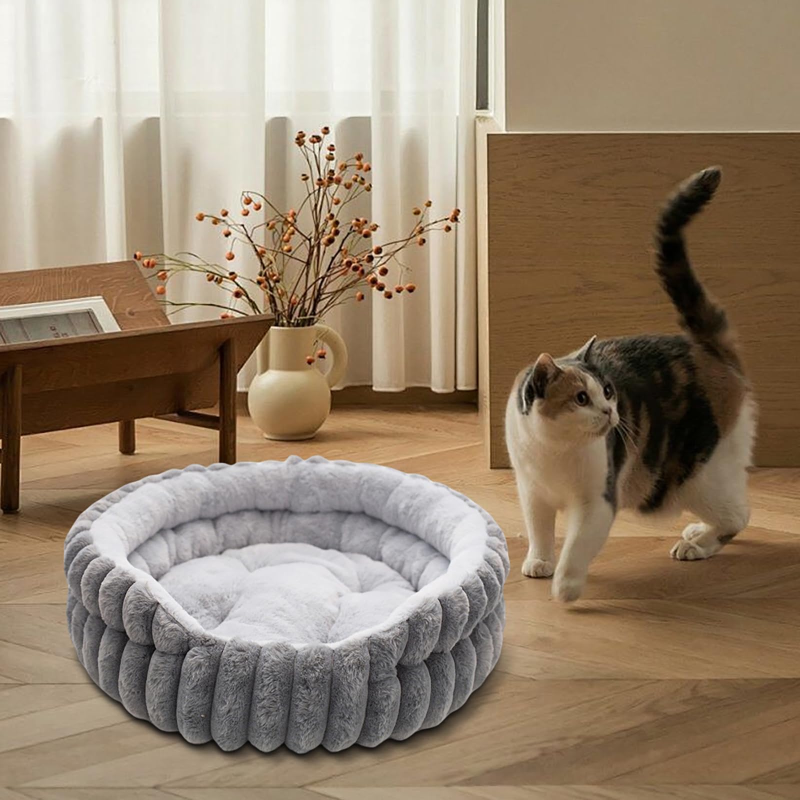 Panier Chien, Panier Chat Moelleux, Lit Calmant pour Chien et Chat, Lit Rond Dehoussable Lavable, Antidérapant, Paniers Donut pour Petits Chiens et Chats Moyens, (50 cm, M)