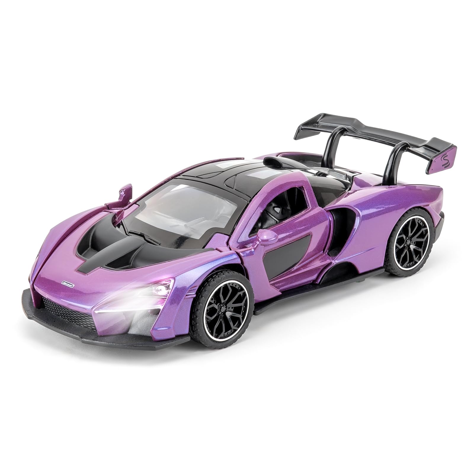 BGHSCA 1/32 McLaren Senna Super Sports Diecast Car Model, Zinc Alloy Pull Back Toy Vehicles with Sound and Light for Kids Boys Girls 3+ Years Old Gift Purple