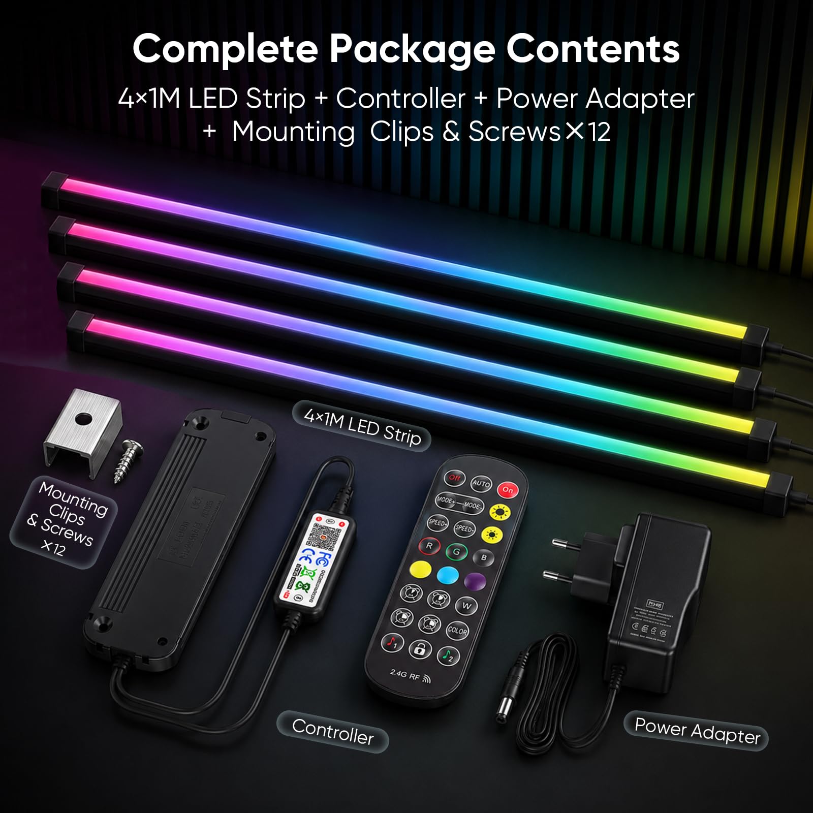 Illuminazione per Pannelli Acustici, Dimmerabile Sezionabile LED Integrati 4 LED Strisce RGB Dream Color 100cm Sincronizzazione Musicale Telecomando Regolazione Colore e Luminosità Controllo App