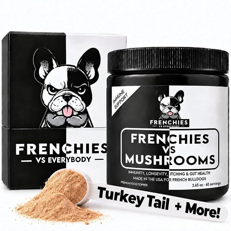 Suplemento em Pó de Cogumelos para Cães Frenchies vs Everybody com Turkey Tail, Ômega 3 e Cúrcuma – 75 g