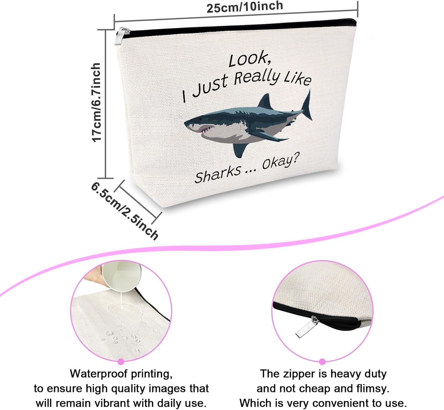 Shark Lover Gift for Women Makeup Bag Shark Themed Gift Animal Lover Gift for Shark Lover Cosmetic Bag Inspirational Gift for Sister Friends Friendship Birthday Graduation Gift Travel Cosmetic Pouch - Image 2