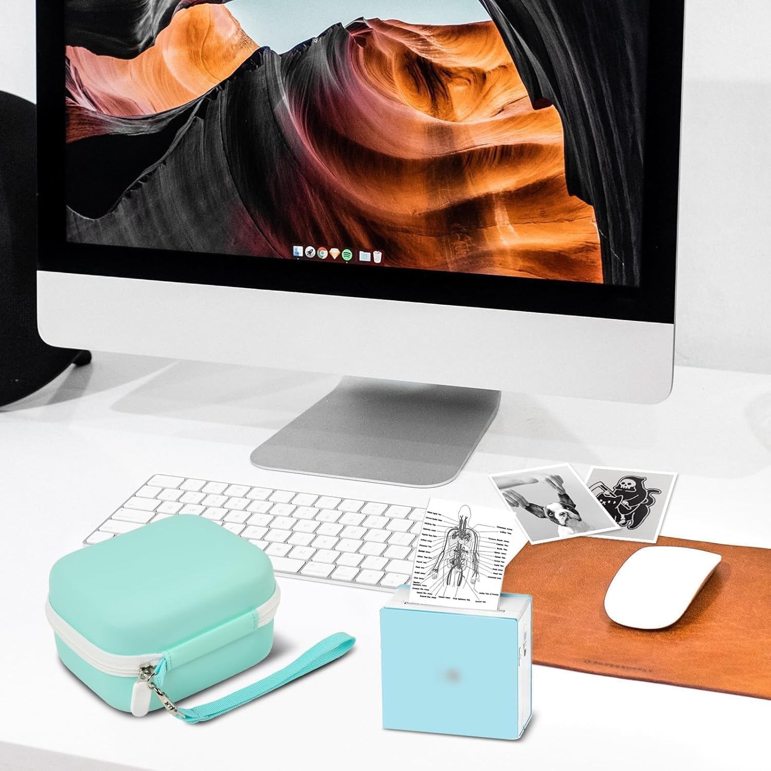 Etui do Memoking T02/ do Phomemo M02/ T02/ M02S/ M02 Pro/ Q30S/ M02X drukarka etykiet. Mini uchwyt na drukarkę naklejki, papier termiczny, kabel USB (tylko pudełko) zielony