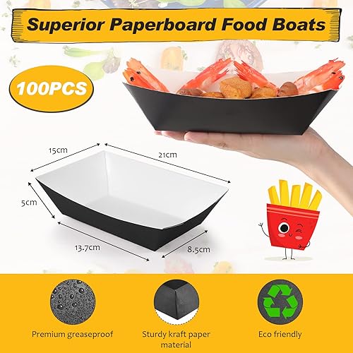 Miniatura 9 de Yinkin 100 bandejas de papel de 3 libras, bandejas desechables para nachos de papel kraft para tacos, concesión, Halloween, suministros de fiesta de