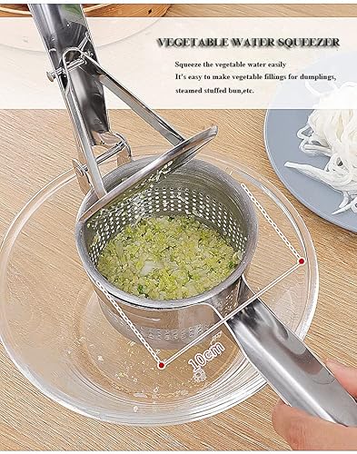 Miniatura 3 de Exprimidor de verduras de acero inoxidable, exprimidor de agua vegetal de metal con mango de silicona roja para exprimir líquido vegetal