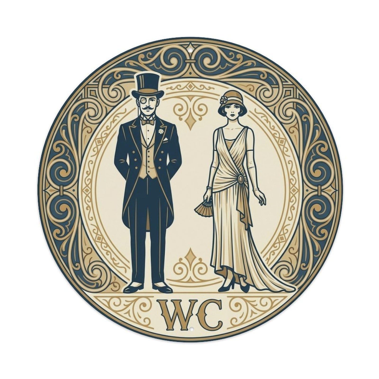 WC Art Deco Restroom Sign Ladies Gents Metal Tin Sign