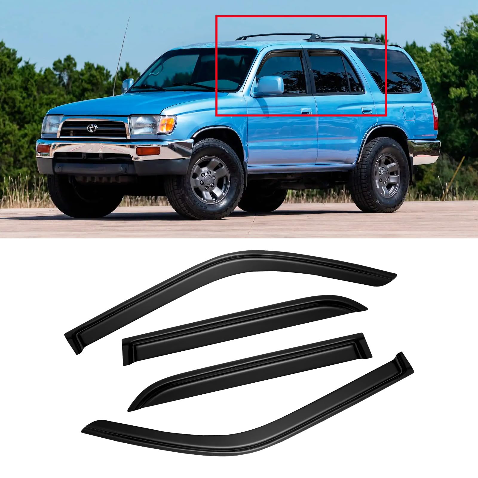 Window Visor for 1996-2002 Toyota 4runner, Out-Channel Rain Guards Shields Vent Shade Deflector Wind Dark Smoke Ventshade Ventvisor for 96-02 4runner 1997 1998 1999 2000, Tape-On Outside-Mount, 4PCS