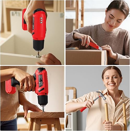 Miniatura 9 de TLGREEN Juego de 101 herramientas y taladros inalámbricos de 8 V, kit de herramientas eléctricas recargables USB-C con motor sin escobillas y carga