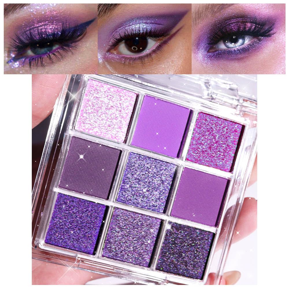 CAKAILAPurple and Pink Glitter Eyeshadow Palette Makeup,Lavender Mauve Light Pink Baked Eye Shadow Palette,Highly Pigmented Purple Makeup Pallet Long Lasting Waterproof Blendable Womens Eyeshadow