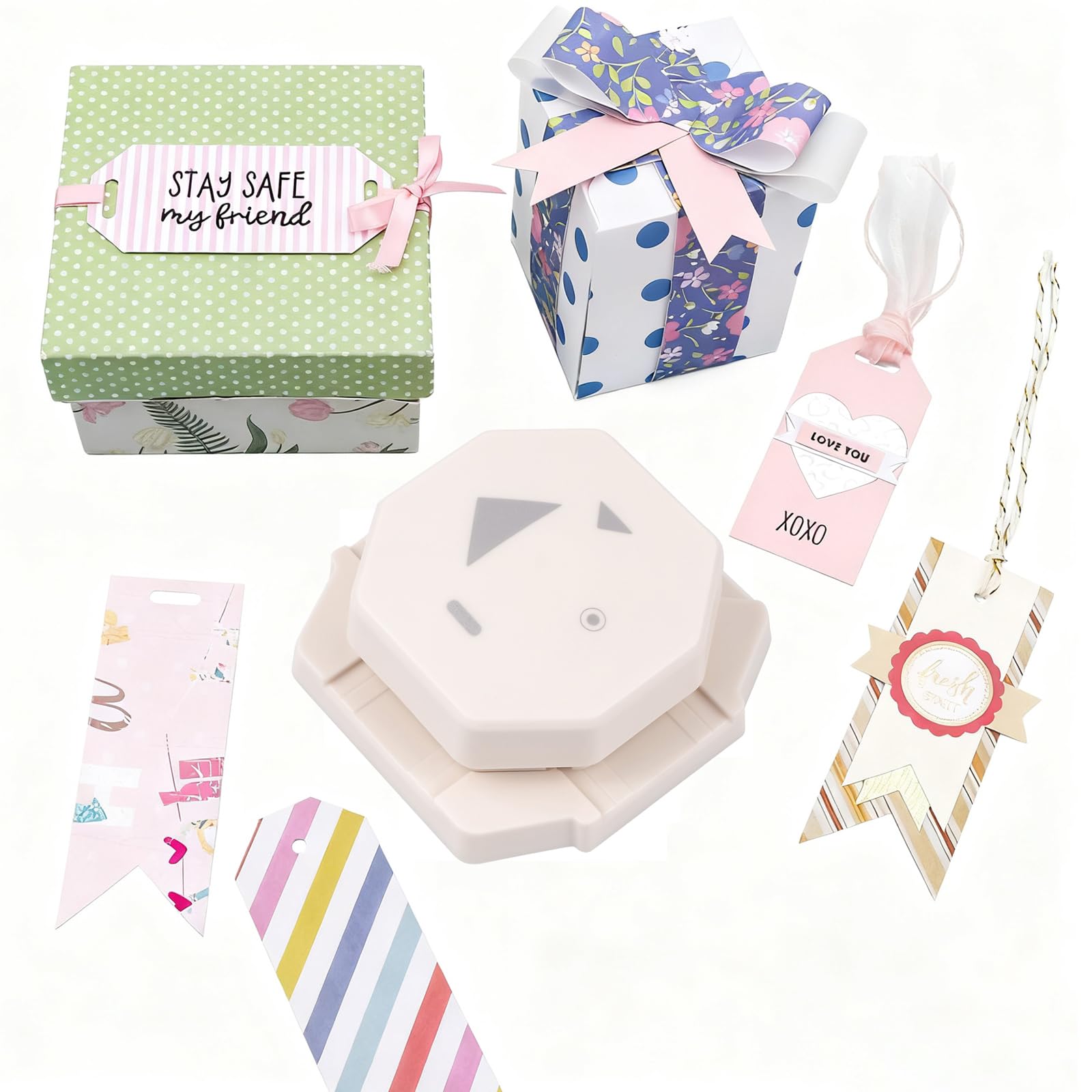 4-in-1 Tag Punch for Paper Crafts, Oval & Fish Eye Hole, Dovetail & Bevelled Angle 4 Shapes Paper Hole Corner Punches for DIY Card Making Scrapbooking, Cardstock Arts Crafts Scrapbooking Supplies