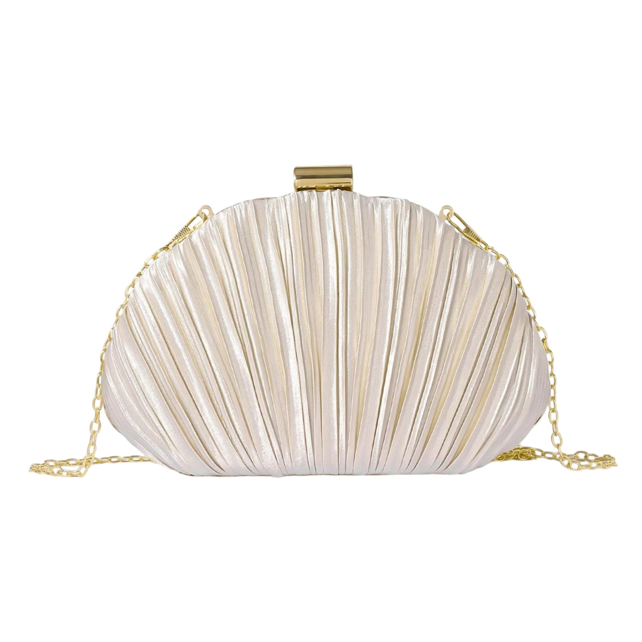 Striegro Seashell Purse, Women's Evening Handbag Seashell Bag Ruched Satin for Party & Dinner, Beige.
