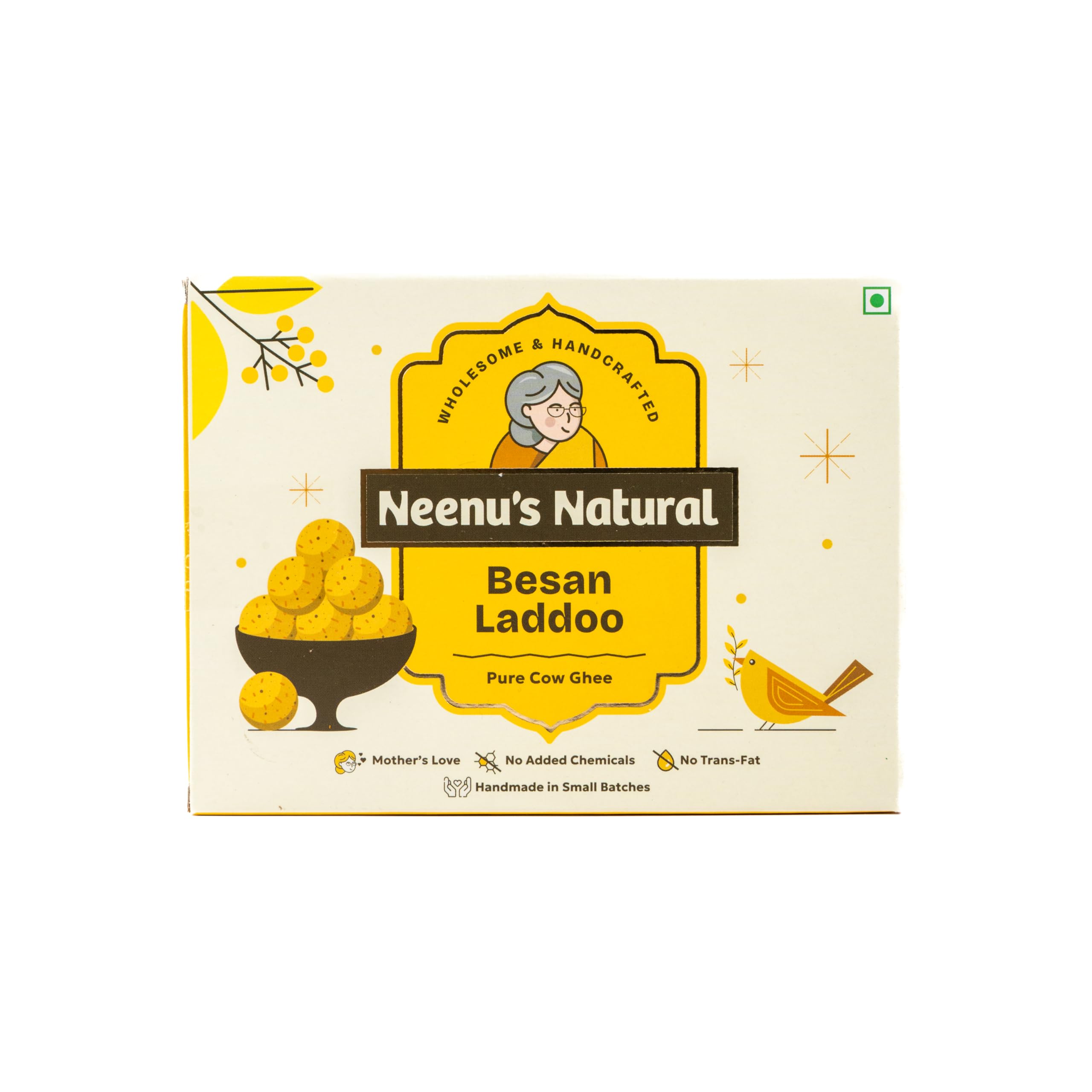 Neenu's Natural Besan Ladoo - 225 gm (6 Pieces) | with Cashews & Almonds | Freshly Crafted Besan Laddus | Pure Cow Ghee | Authentic Indian Sweets/Mithai Taste | Besan Laddoos Made in Small Batches