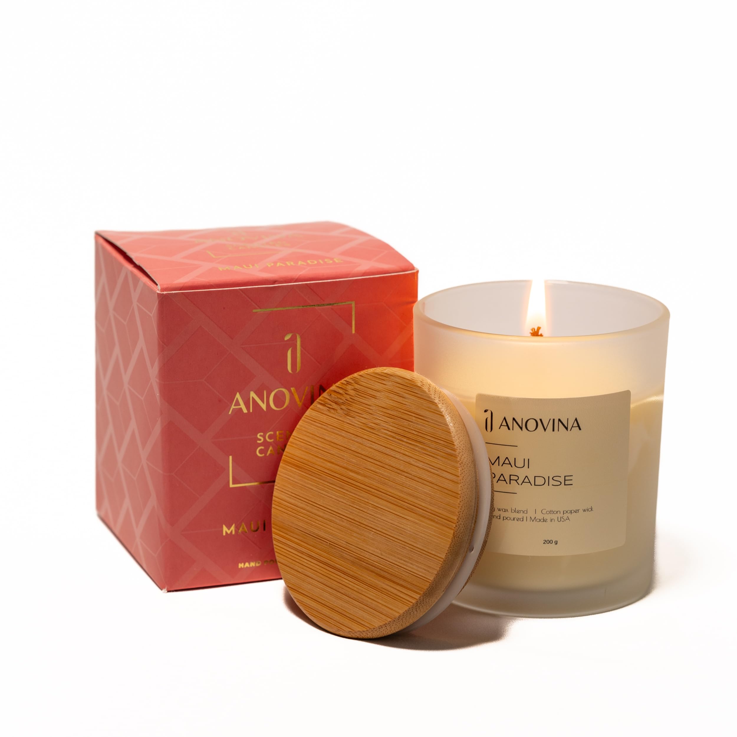 Anovina Maui Paradise Hawaii Candle for Home Scented – Hawaiian Gifts for Women – Natural Soy Wax Blend, 60 Hours Burn – Notes of Persimmon, Papaya,