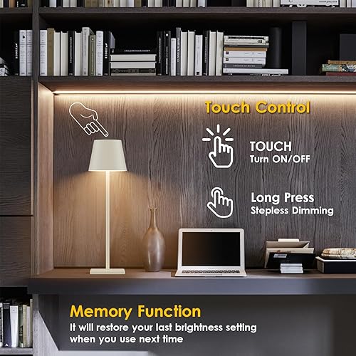 Miniatura 4 de Paquete de 2 lámparas de mesa LED inalámbricas, lámpara de escritorio con batería recargable, 3 W, 5500 mAh, funciona con pilas, atenuación Blanco