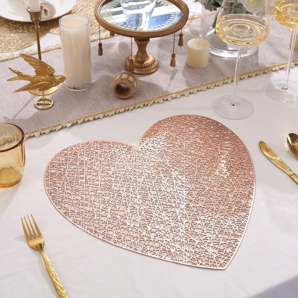 Set de table cœur PVC lavable et résistant argent pour salle à manger
