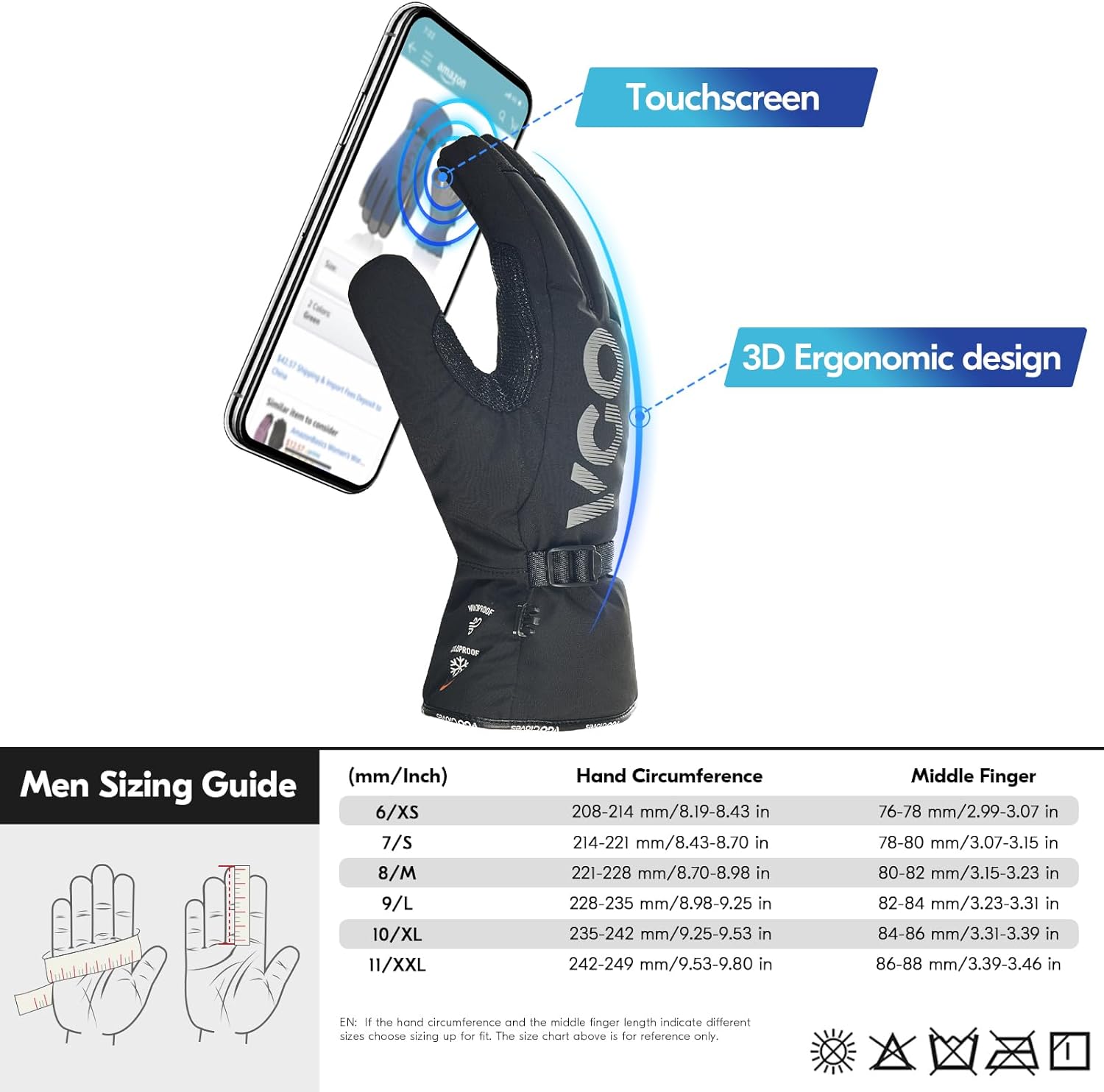 Vgo... -20/-4F Winter Work Gloves - Waterproof Insulated Gloves (1 Pair, L, Black, SL7761FLWP)