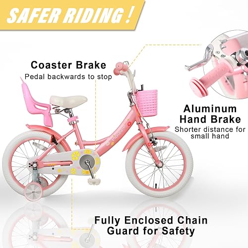 Miniatura 3 de Glerc Maggie Girls Bike, 12-20 Inch Kids Bike for 2-13 Years Old Children, Princess Style Kids Bicycle with Doll-Seat & Basket & Training Wheels,