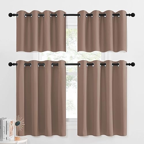 Miniatura 6 de NICETOWN Cortinas opacas cortas para dormitorio con ojales, cortinas cortas de cocina para ventanas pequeñas (52 x 30 pulgadas, 2 paneles, capuchino)