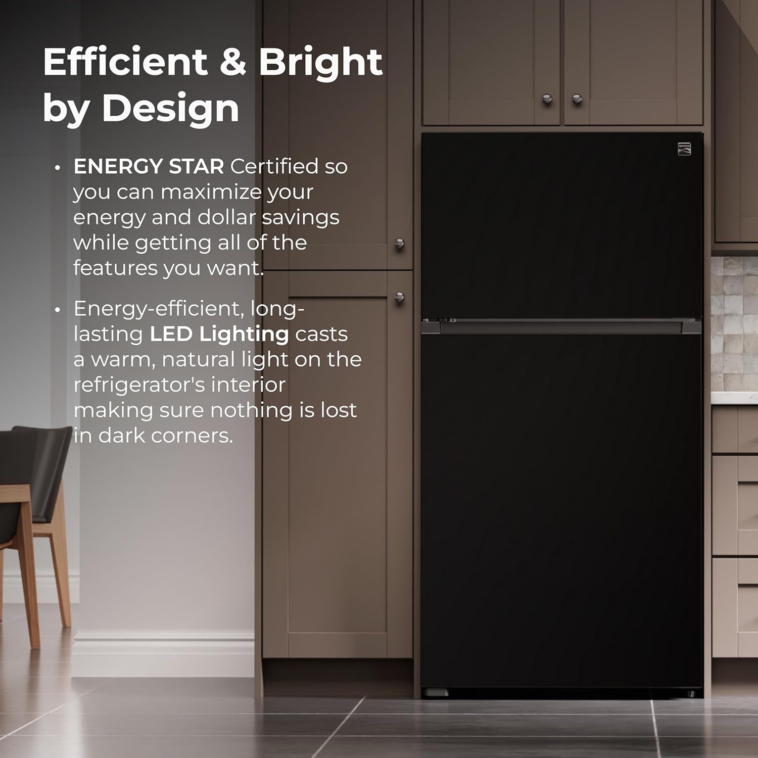 Kenmore 33 in. 20.4 cu. ft Capacity Refrigerator/Freezer with Full-Width Adjustable Glass Shelving, Humidity Control Crispers, Ice Maker, ENERGY STAR Certified, Black