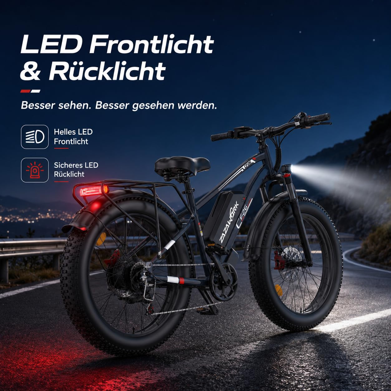 E-Bike Herren Mountainbike 250W Motor 25km/h，48V20AH Akku | 100-120km Reichweite, 48V20AH Akku, 7-Gang, Lockbare Federgabel & hydraulische Scheibenbremsen, Für Berg & Trail