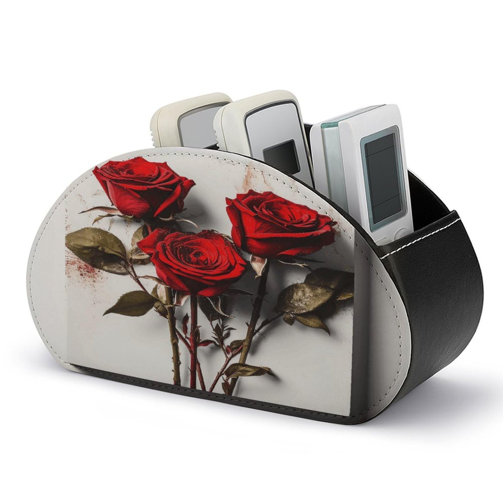 Btcowzrv Style Hand Drawn Rose Remote Control Holder With 5 Compartments