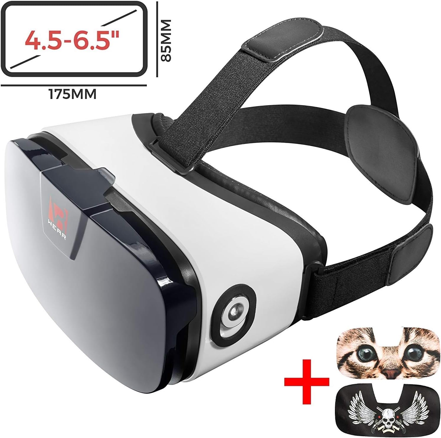 VR Headset - Virtual Reality Goggles by VR WEAR 3D VR Glasses for iPhone 6/7/8/Plus/X & S6/S7/S8/S9/Plus/Note and Other Android Smartphones with 4.5-6.5" Screens + 2 Stickers